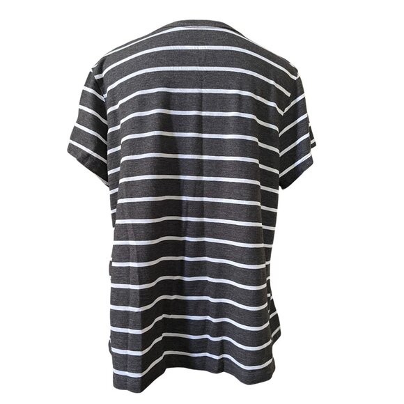 charcoal and gray striped ladies short sleeve casual top round neck XXL - Picture 3 of 7